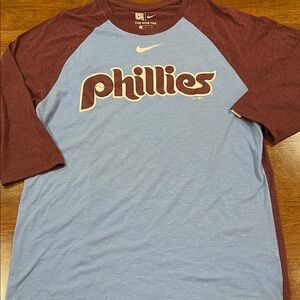 Nike Men's Blue and Maroon Phillies Tee